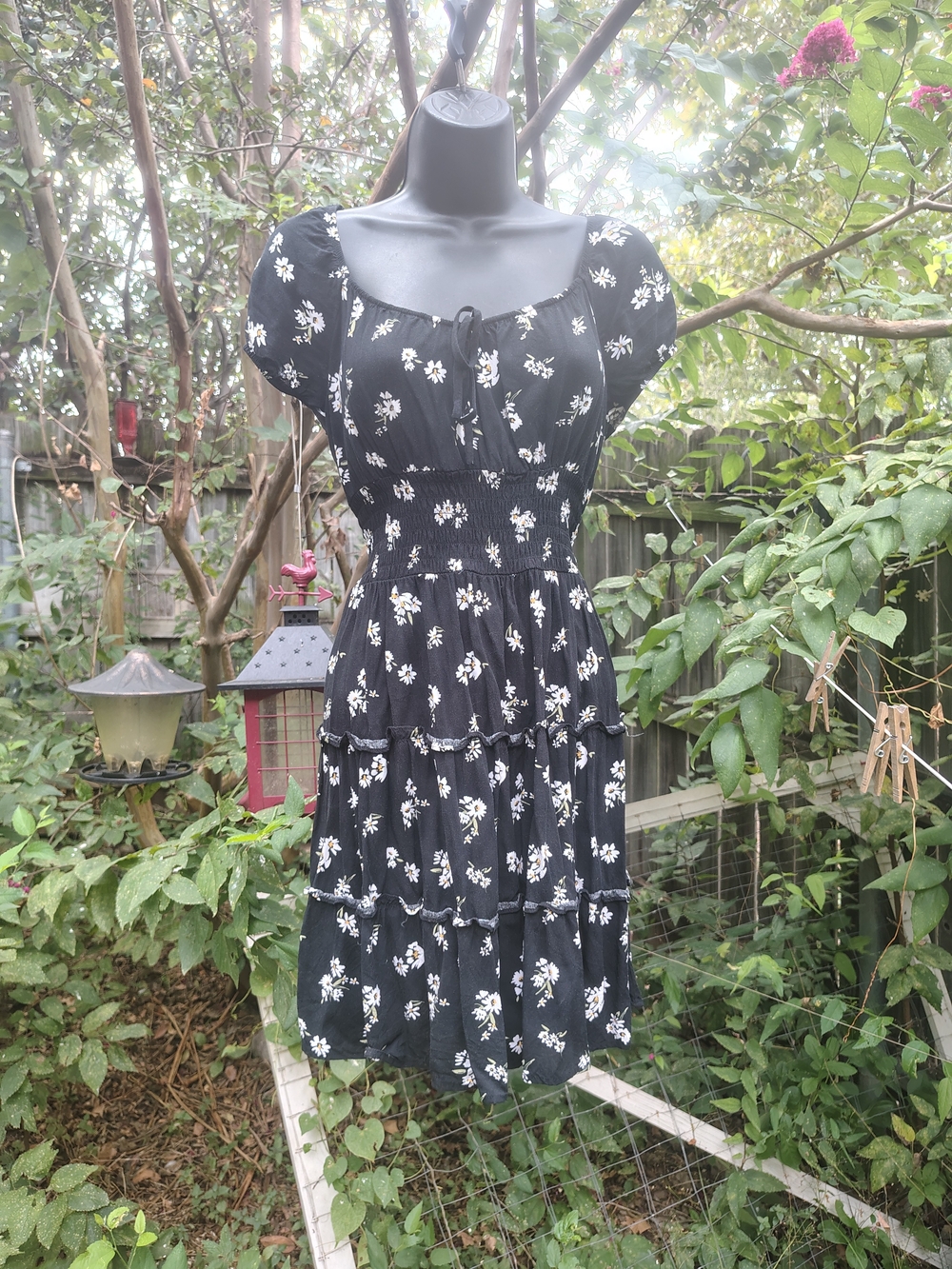 by & by Black Tiered Daisy Print Dress